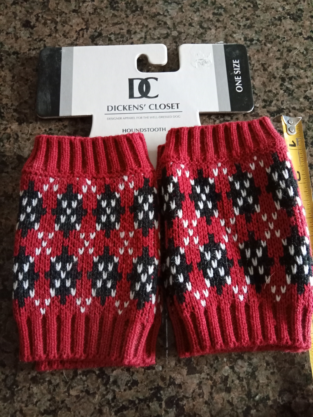 Red Houndstooth Argyle Knit Leg Warmers For Dogs